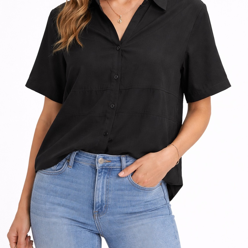 Style & Co Women’s 24W Black Button Up Blouse Long Sleeve Stretch Plus Size top - Picture 2 of 13